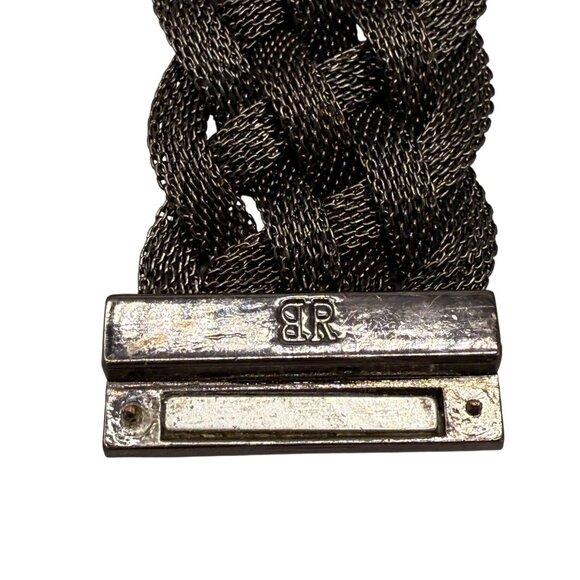 Banana Republic Faceted Crystal Black Mesh Chain Bangle Bracelet Silver Tone - Picture 5 of 6